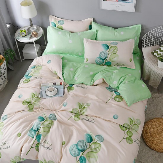 Sweet Mint Soft Polyester Fabric Duvet Cover with Pillowcases and Bedsheet