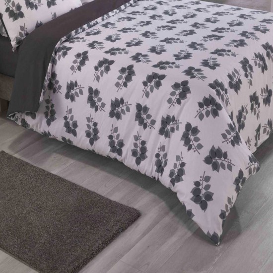 Double Bed Duvet Cover with Pillowcases Monochrome Leaf 